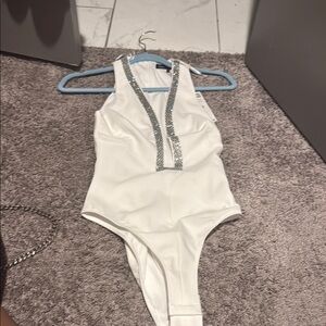 White Bodysuit with Silver Accents
